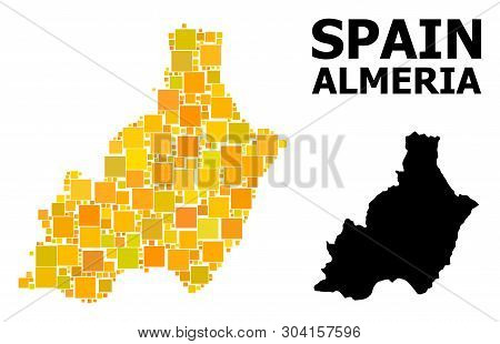 Gold Square Mosaic And Solid Map Of Almeria Province. Vector Geographic Map Of Almeria Province In Y