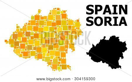 Gold Square Mosaic And Solid Map Of Soria Province. Vector Geographic Map Of Soria Province In Yello