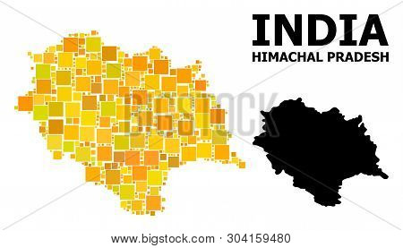 Gold Square Mosaic And Solid Map Of Himachal Pradesh State. Vector Geographic Map Of Himachal Prades