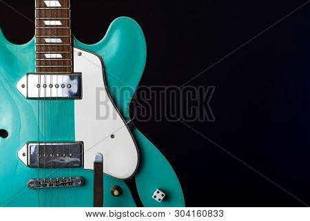 Electric Guitar, Turquoise, 6 String Isolated On Black