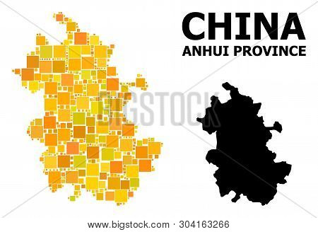Gold Square Pattern And Solid Map Of Anhui Province. Vector Geographic Map Of Anhui Province In Yell