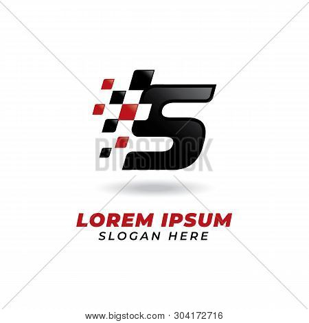 Letter S With Race Flag Icon Symbol Designs