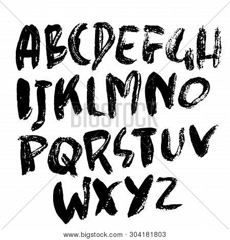 Hand Drawn Dry Brush Lettering. Grunge Style Alphabet. Handwritten Font. Vector Illustration.