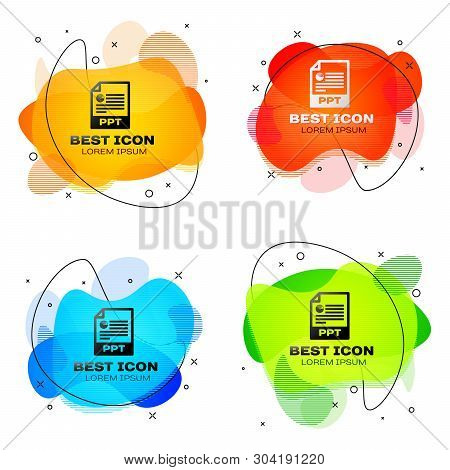 Black Ppt File Document Icon. Download Ppt Button Icon Isolated. Ppt File Presentation. Set Of Liqui