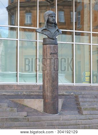 The Monument Of Soviet Pilot Chkalov Metro Station Chkalovskaya In Saint-petersburg Russia July 2018