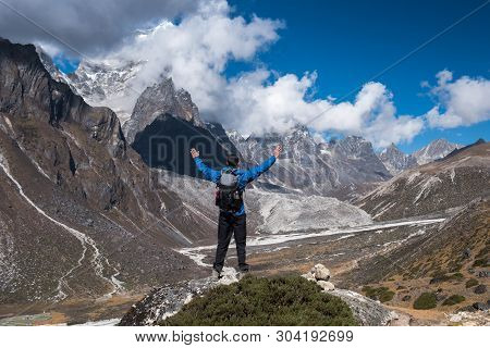 Trekker Walking In Khumjung Green Village Near Namche Bazaar In Everest Base Camp Region ,nepal