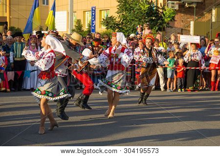 Dancers In Ukrainian Traditional Clothing During Festival