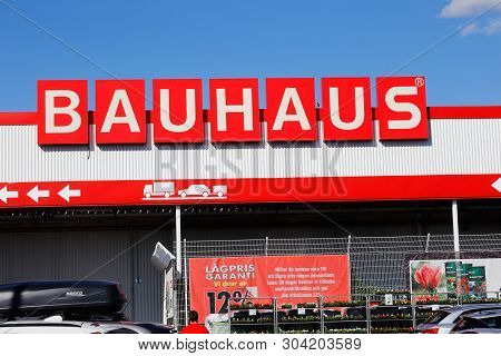 Stockholm, Sweden - May 31, 2019: Close-up Of The Bauhaus Retail Store Located In Bromma Offering Pr