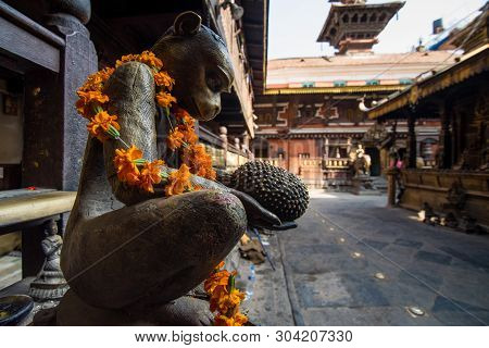 Kathmandu,nepal -october 16,2018 : Hiranya Varna Mahavihar(golden Temple) Is Situated Within The Wor