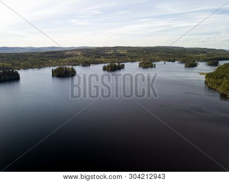 Aerial View Of Small Lake Scatterd With Ilands