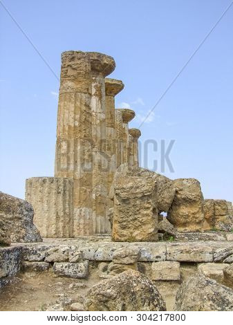 Temple Of Heracles Near A City Named Agrigento Located In Sicily, Italy