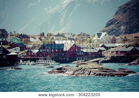 Tind, Norway - May 23, 2019: Traditional Architecture In Tind Fishing Village On Lofoten Islands, No