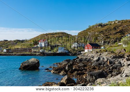 Traditional Architecture In Tind Fishing Village On Lofoten Islands, Nordland. Norway.