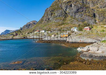 Traditional Architecture In Tind Fishing Village On Lofoten Islands, Nordland. Norway.