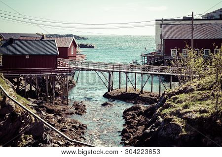 Traditional Architecture In Tind Fishing Village On Lofoten Islands, Nordland. Norway.