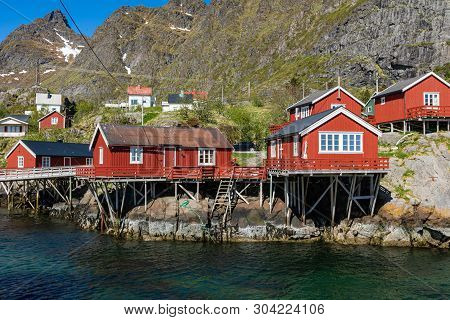 Tind, Norway - May 23, 2019: Traditional Architecture In Tind Fishing Village On Lofoten Islands, No