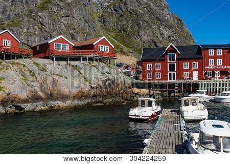 Tind, Norway - May 23, 2019: Traditional Architecture In Tind Fishing Village On Lofoten Islands, No