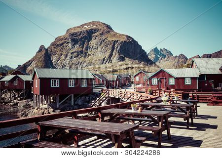 Tind, Norway - May 23, 2019: Traditional Architecture In Tind Fishing Village On Lofoten Islands, No