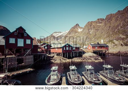 Tind, Norway - May 23, 2019: Traditional Architecture In Tind Fishing Village On Lofoten Islands, No