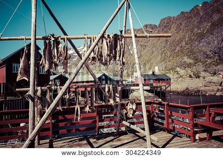 Tind, Norway - May 23, 2019: Traditional Architecture In Tind Fishing Village On Lofoten Islands, No