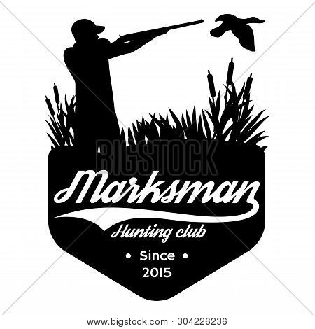 Vector Monochrome Template On The Theme Of Duck Hunting In Wild.
