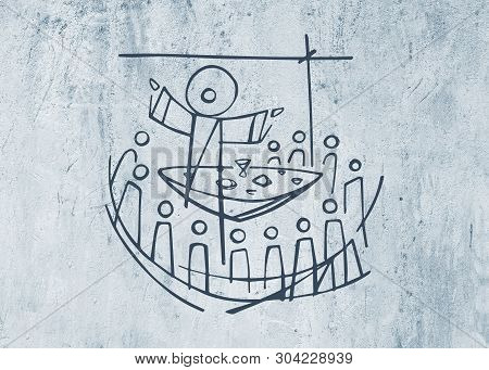 Hand Drawn Illustration Or Drawing Of Jesus Christ And Disciples In Last Supper