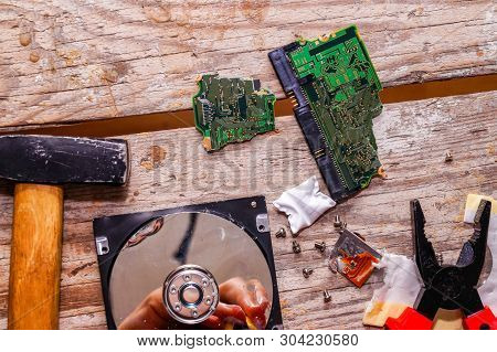 A Man Breaks A Computer Using Locksmith Tools.