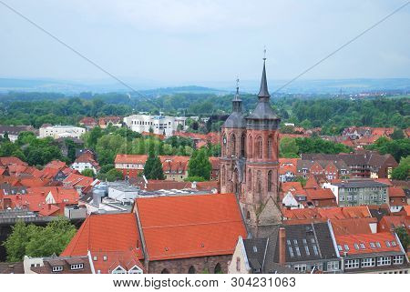 Goettingen, Lower Saxony, Germany - May 29, 2013: The Aerial Panorama View Of The Historical Center 