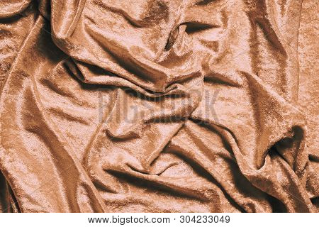 Gold Or Copper Colored Luxury Panne Velvet Drape Background Texture