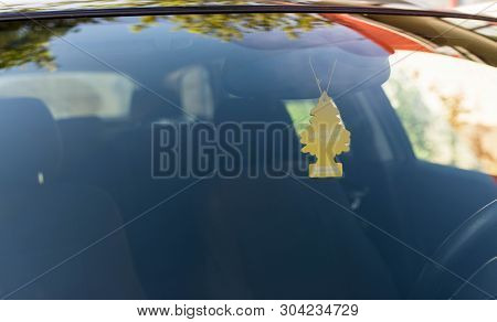 Miercurea Ciuc, Romania- 01 June 2019: Hanging Wunder Baum Air Freshener On Car Interior.