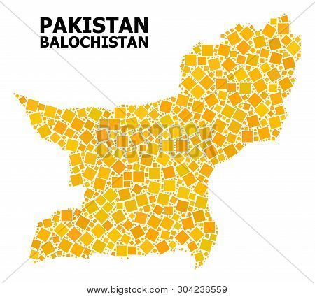 Gold Square Pattern Vector Map Of Balochistan Province. Abstract Concept Geographic Map Of Balochist