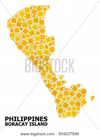 Gold Square Mosaic Vector Map Of Boracay Island. Abstract Mosaic Geographic Map Of Boracay Island Is
