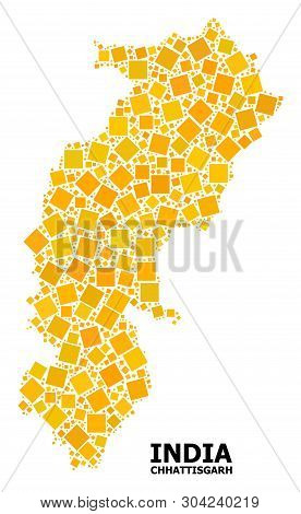 Gold Square Pattern Vector Map Of Chhattisgarh State. Abstract Composition Geographic Map Of Chhatti