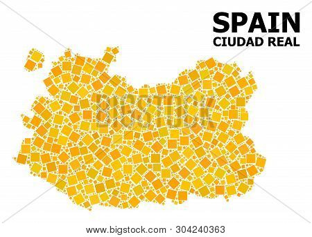 Gold Square Mosaic Vector Map Of Ciudad Real Province. Abstract Mosaic Geographic Map Of Ciudad Real