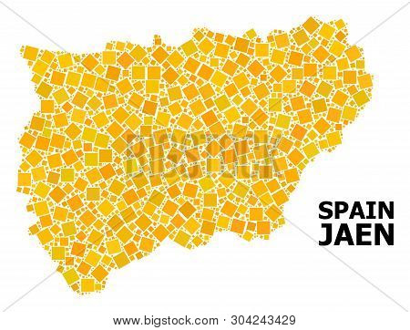 Gold Square Mosaic Vector Map Of Jaen Spanish Province. Abstract Concept Geographic Map Of Jaen Span