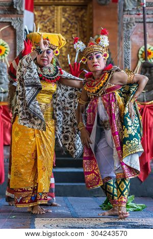 Banjar Gelulung, Bali, Indonesia - February 26, 2019: Mas Village. Play On Stage Setting. Closeup Of