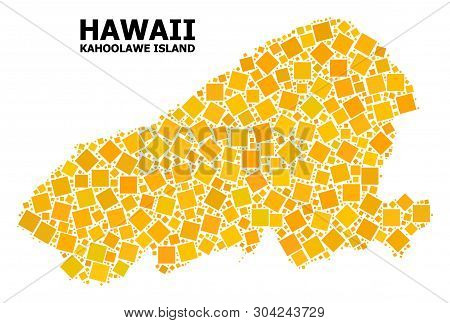 Gold Square Mosaic Vector Map Of Kahoolawe Island. Abstract Collage Geographic Map Of Kahoolawe Isla