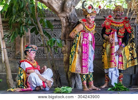 Banjar Gelulung, Bali, Indonesia - February 26, 2019: Mas Village. Play On Stage Setting. Closeup Of
