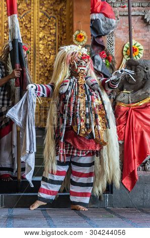 Banjar Gelulung, Bali, Indonesia - February 26, 2019: Mas Village. Play On Stage Setting. Closeup Of