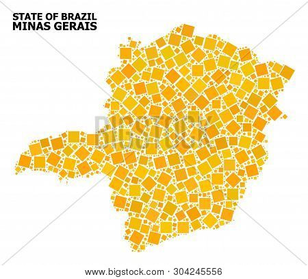 Gold Square Mosaic Vector Map Of Minas Gerais State. Abstract Mosaic Geographic Map Of Minas Gerais 
