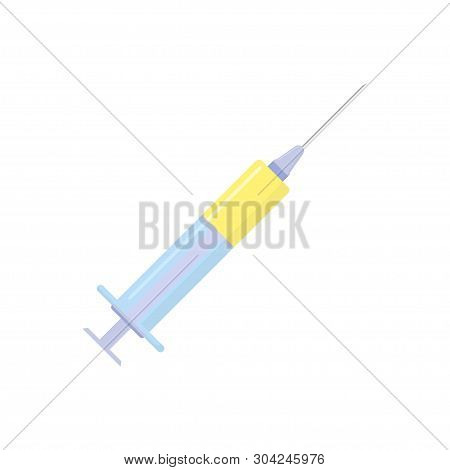 Medical Syringe With White Background In Flat Style