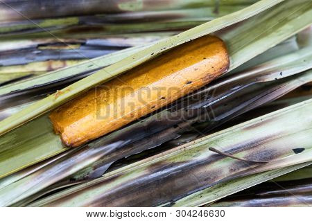 Otak Otak, Food With Fish Wrapped In Leaf And Grilled.