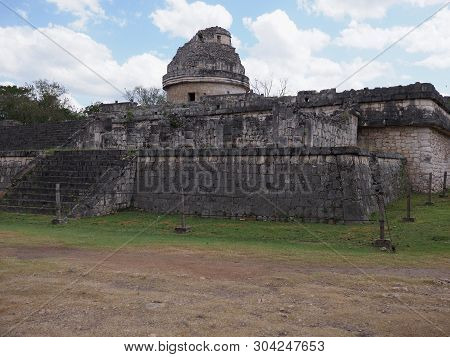Amazing Obserwatory At Chichen Itza Mayan Town, Ruins At Most Impressive Of Archaeological Sites At 