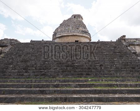 Stairs Of Obserwatory At Chichen Itza Mayan Town, Ruins At Most Impressive Of Archaeological Sites A