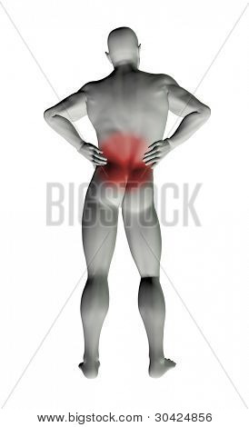 3D 呈现器的背痛的男人