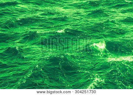 Green Polluted Radioactive Water Waves. Ecological Concept.