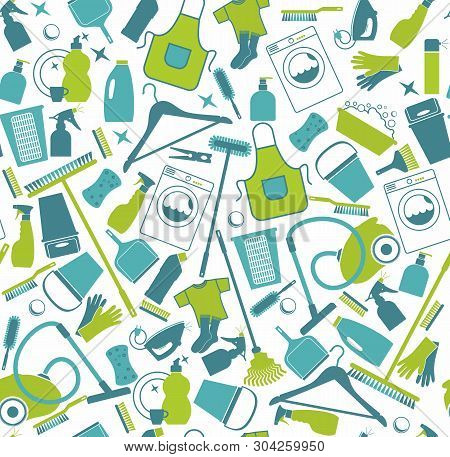 Cleaning Background Illustration. Seamless Pattern Of Icons Cleaning.