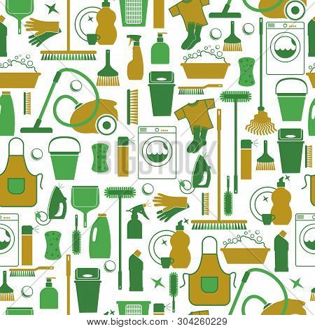 Cleaning Background Illustration. Seamless Pattern Of Icons Cleaning.