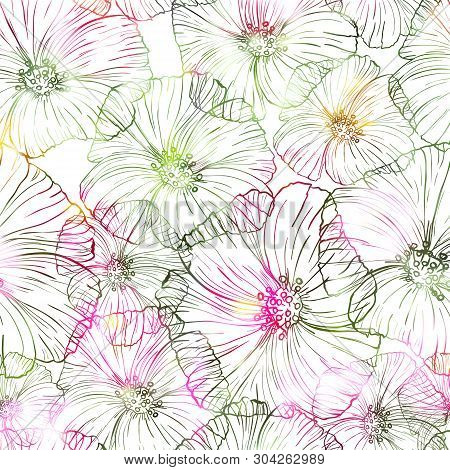 Hand-drawn Autentic Flower Surface Pattern With Piony.