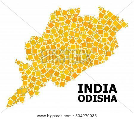 Gold Square Pattern Vector Map Of Odisha State. Abstract Concept Geographic Map Of Odisha State Is C